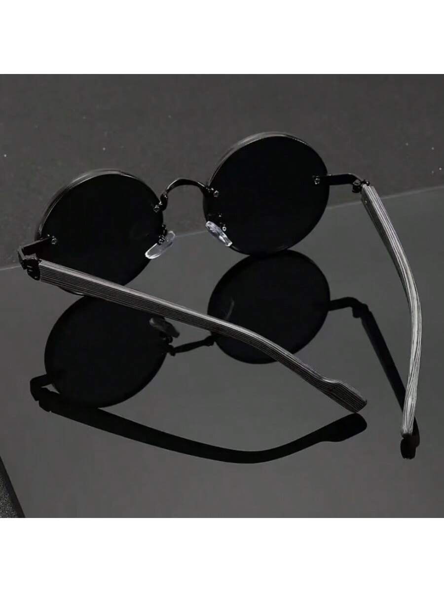 Lunettes de soleil rondes noires en métal pour homme – Accessoire de mode punk vintage