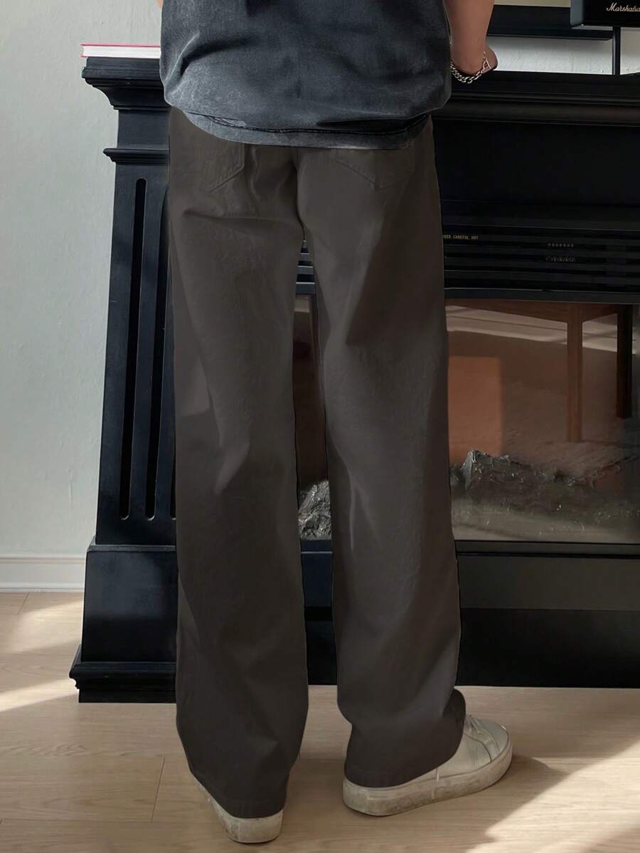Pantalon droit décontracté simple de couleur unie pour hommes