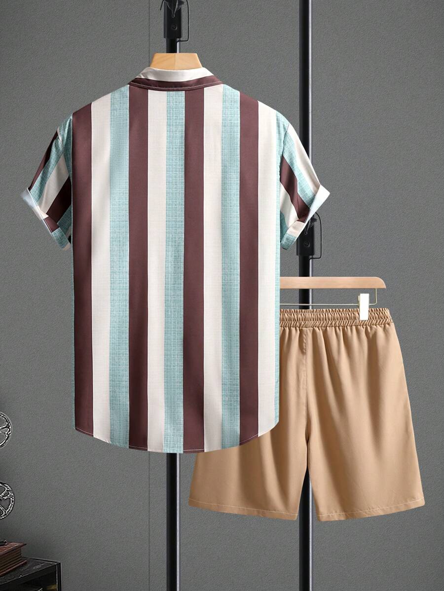 Tenue d'été décontractée à rayures deux ensembles pour hommes