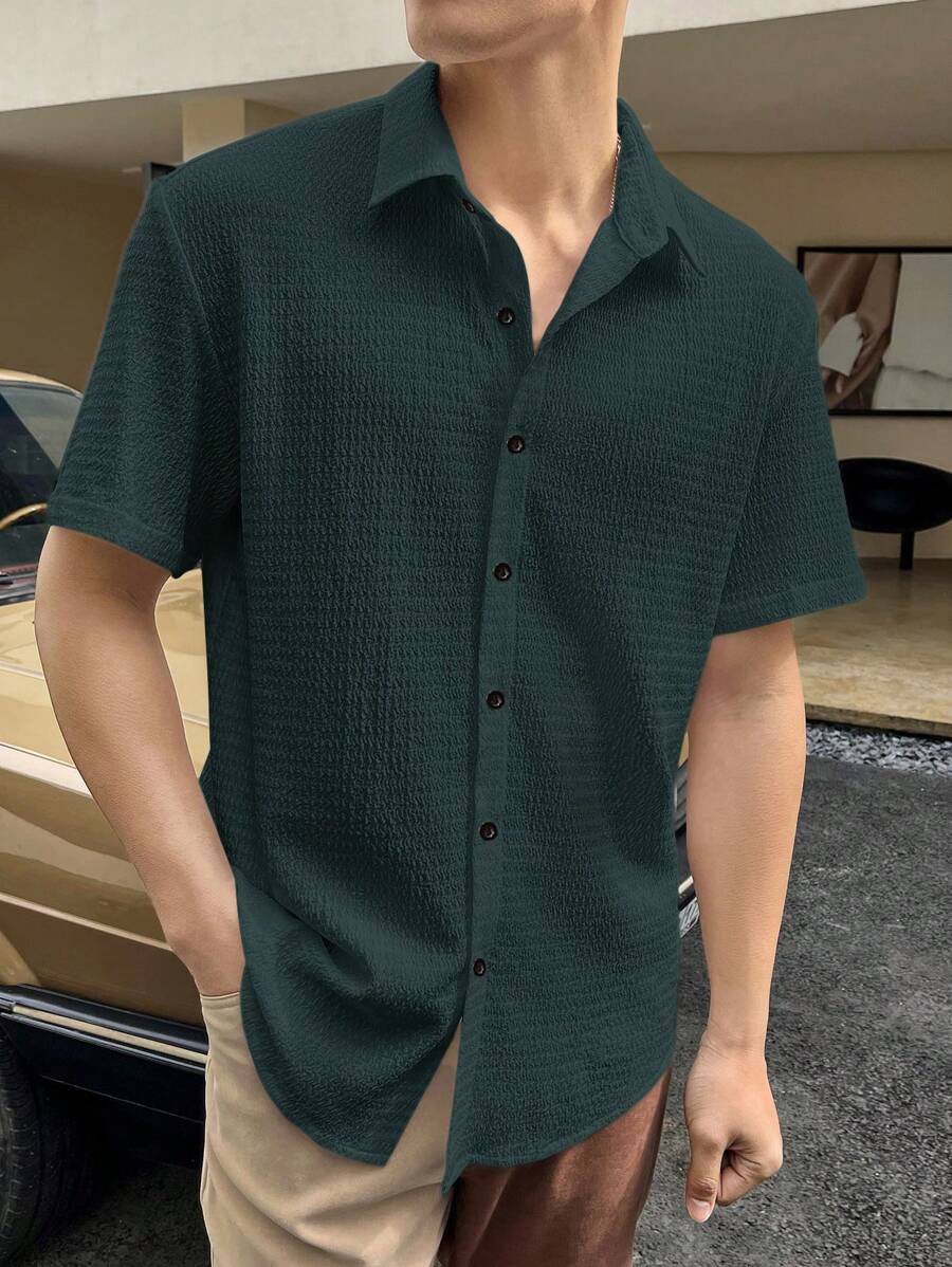 Chemise boutonnée à épaules tombantes coupe régulière pour homme