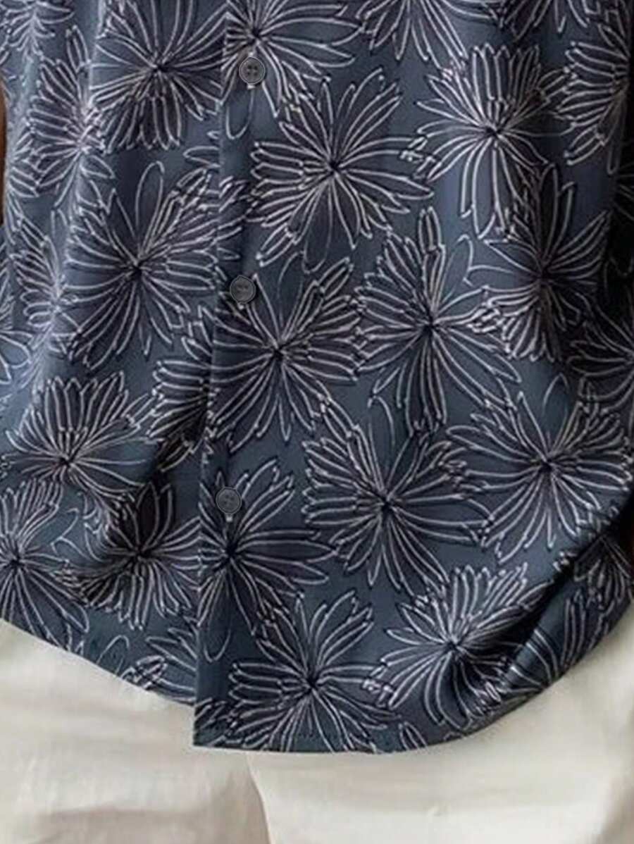 Chemise boutonnée d'été à manches courtes avec imprimé floral pour homme