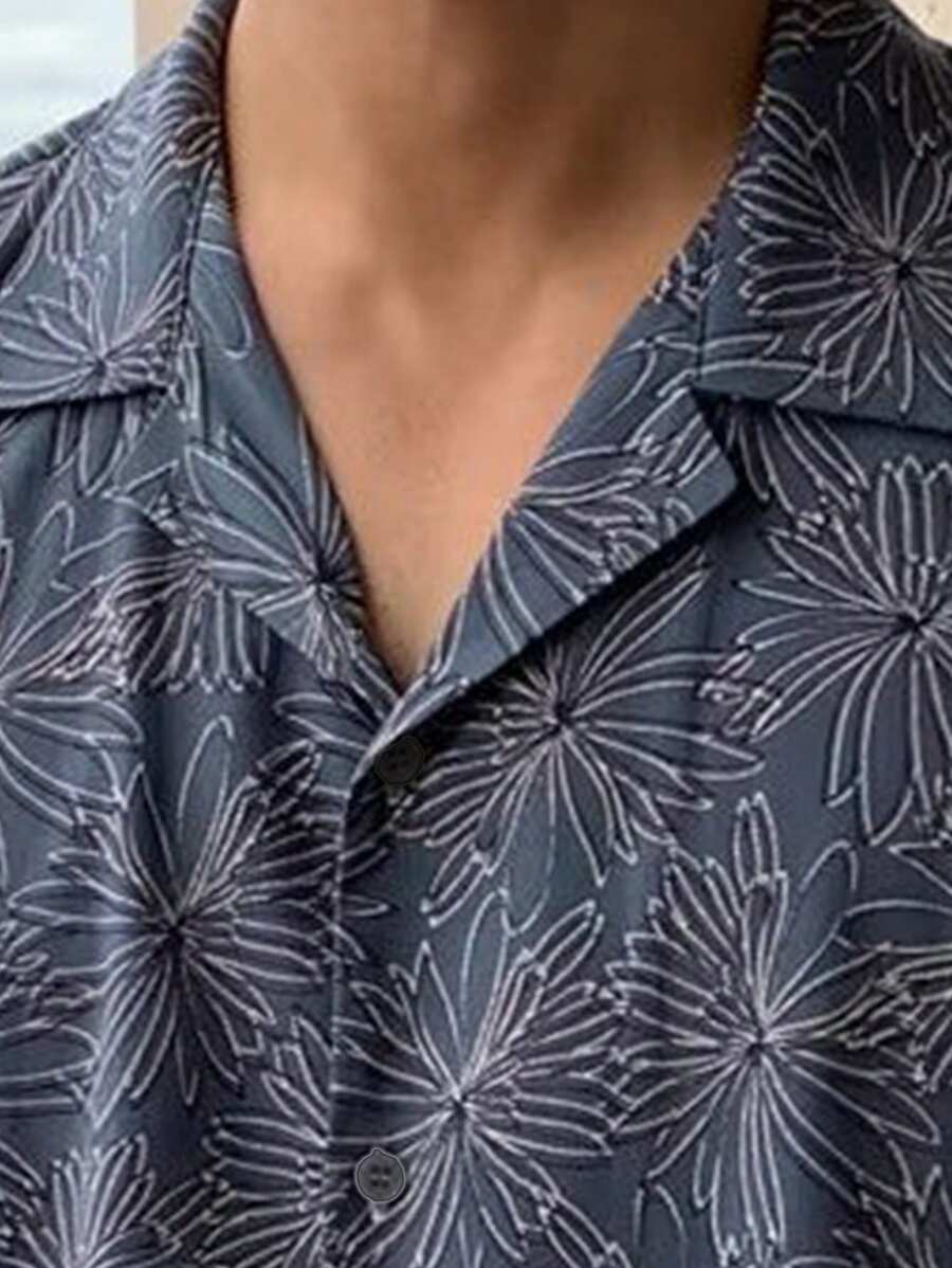 Chemise boutonnée d'été à manches courtes avec imprimé floral pour homme