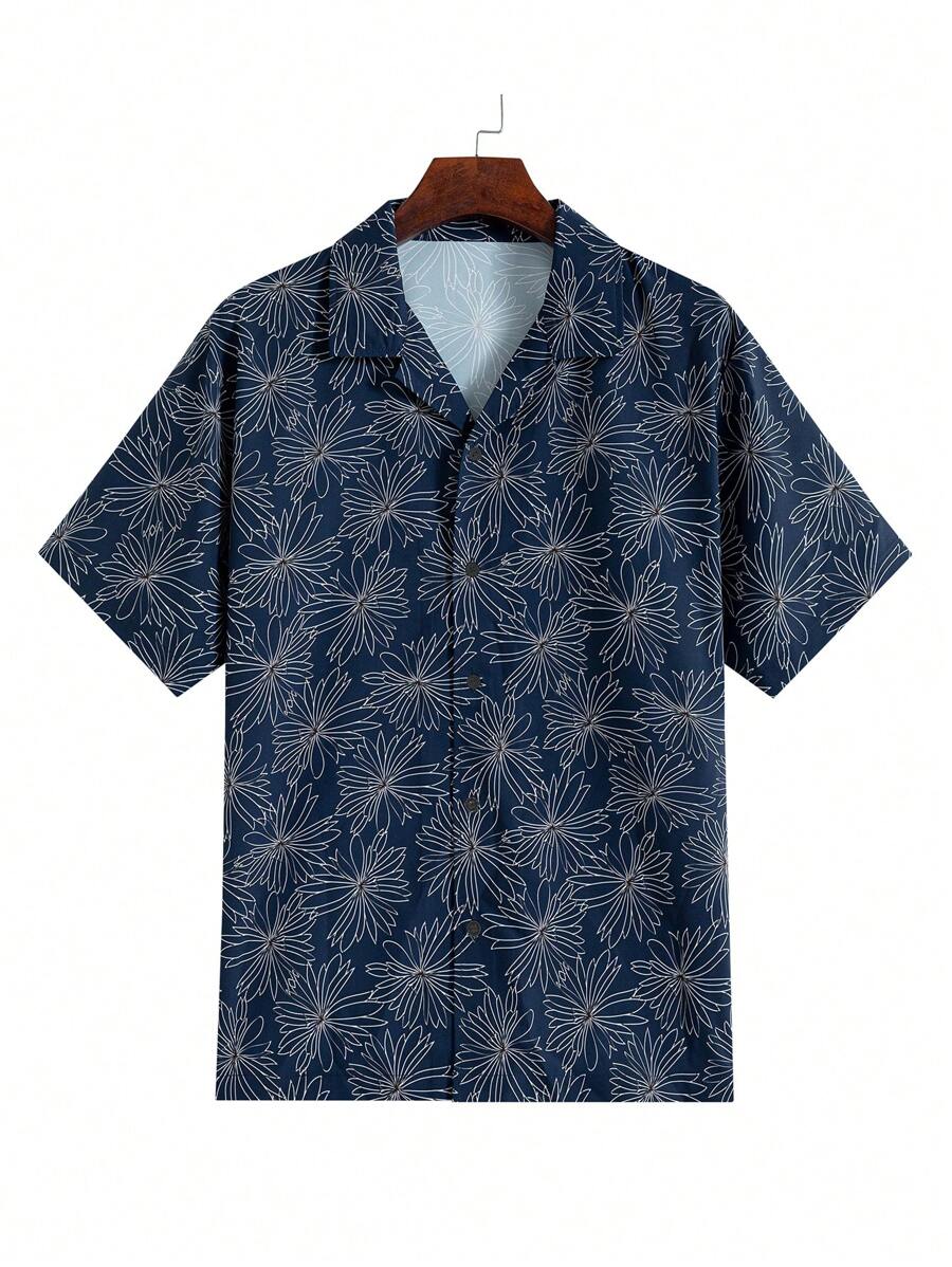 Chemise boutonnée d'été à manches courtes avec imprimé floral pour homme
