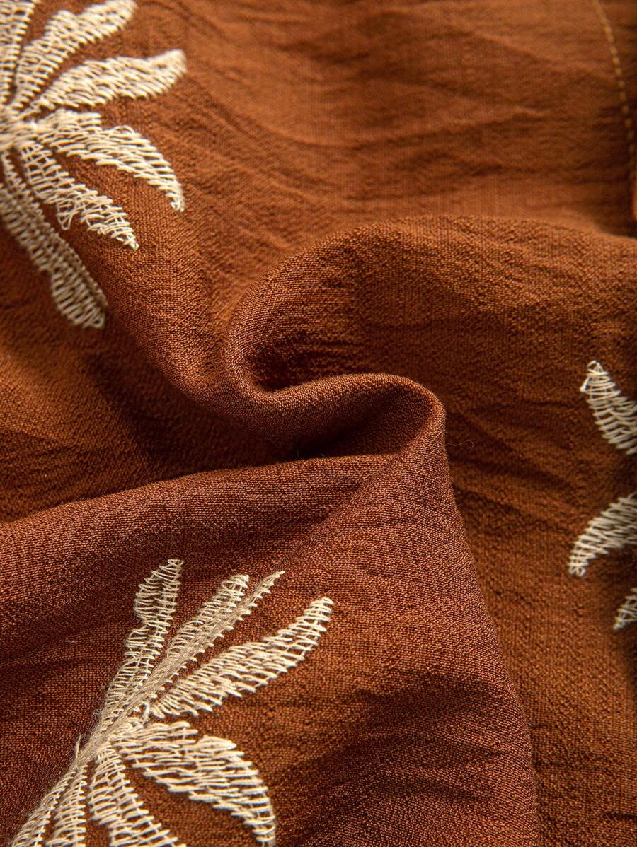 Chemise jacquard brodée tropicale pour homme - Manches chauve-souris légères