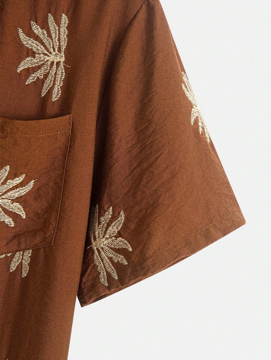 Chemise jacquard brodée tropicale pour homme - Manches chauve-souris légères