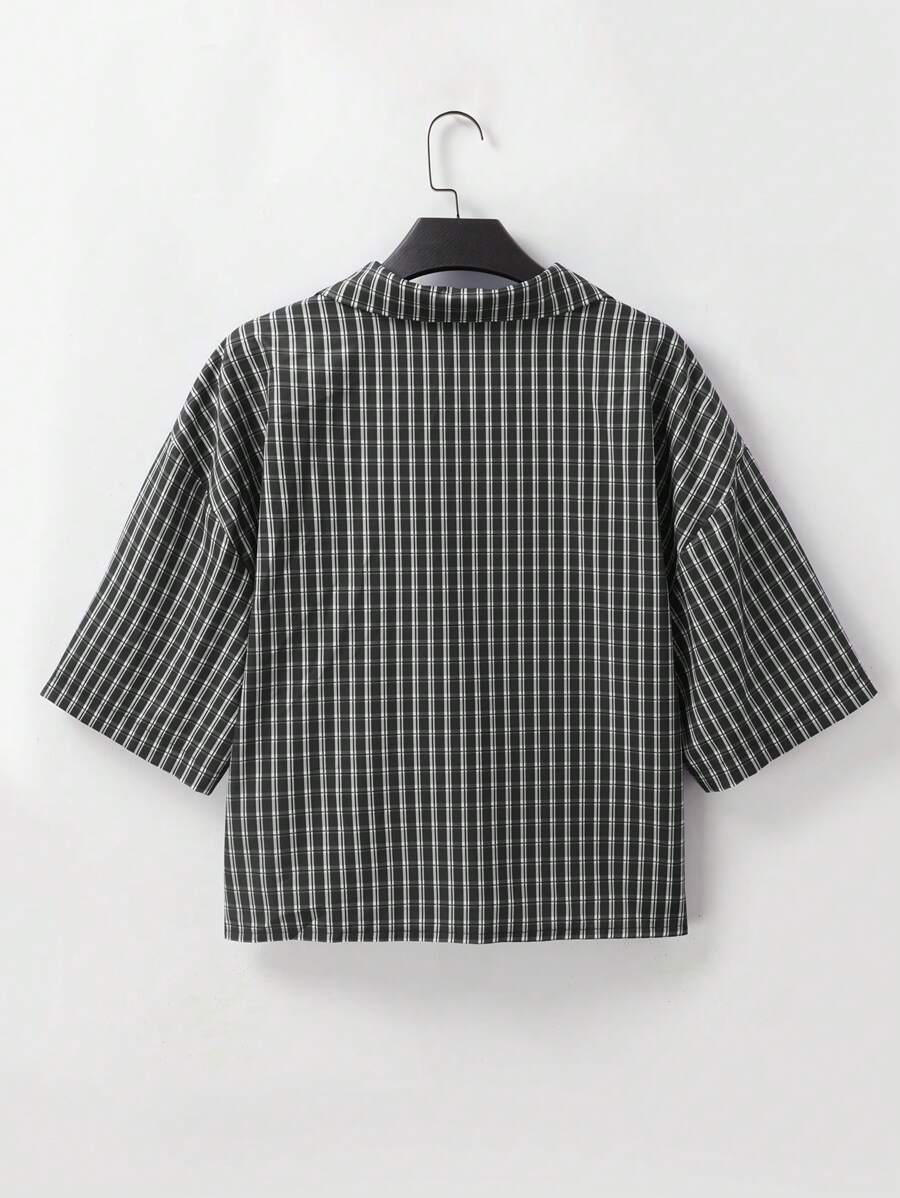 Chemise ample à carreaux, manches courtes, boutonnée et décontractée