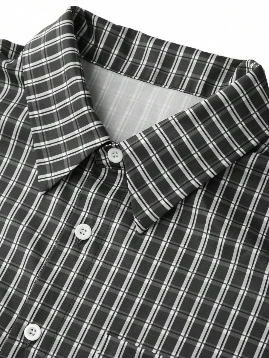 Chemise ample à carreaux, manches courtes, boutonnée et décontractée