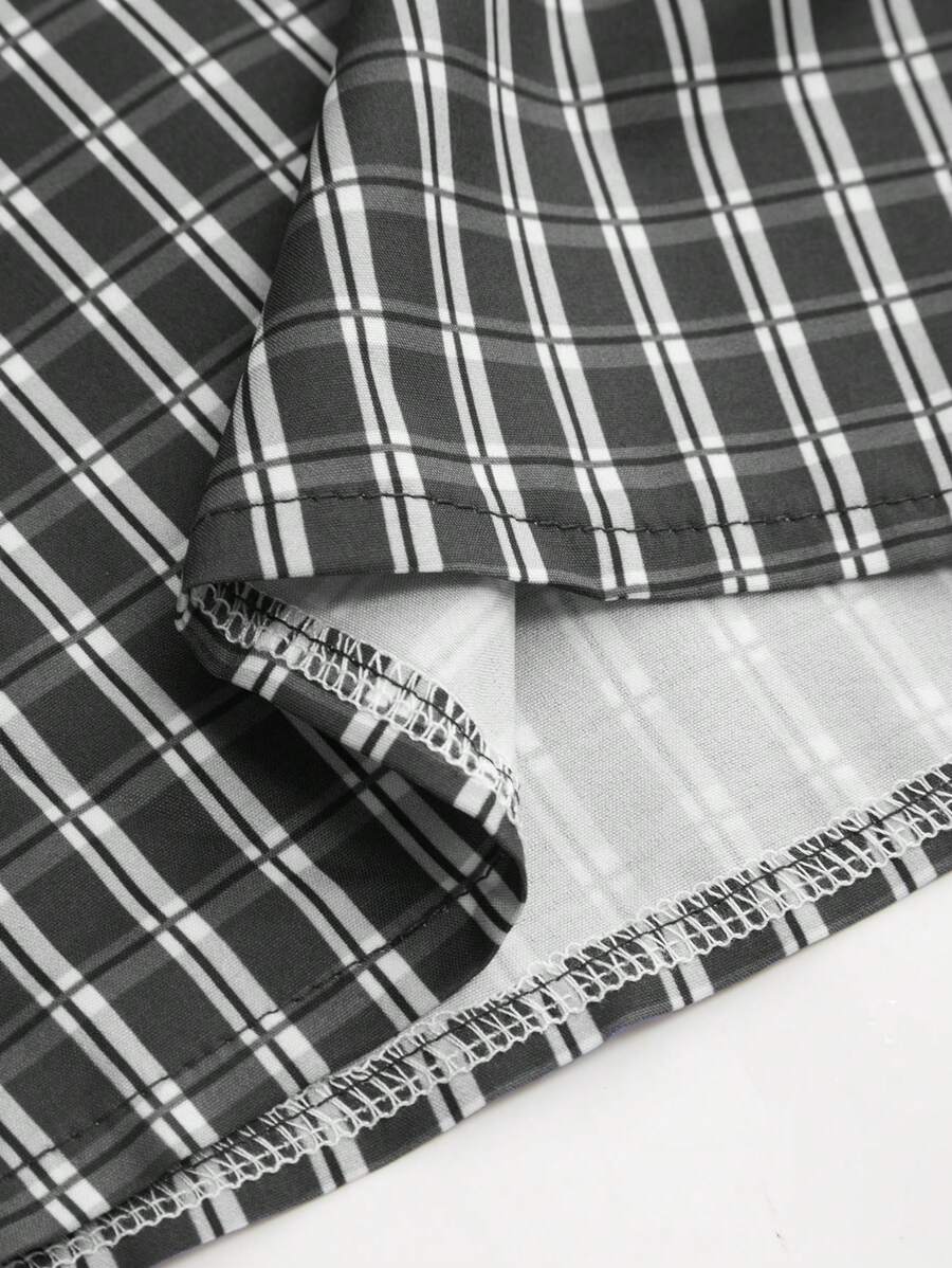 Chemise ample à carreaux, manches courtes, boutonnée et décontractée