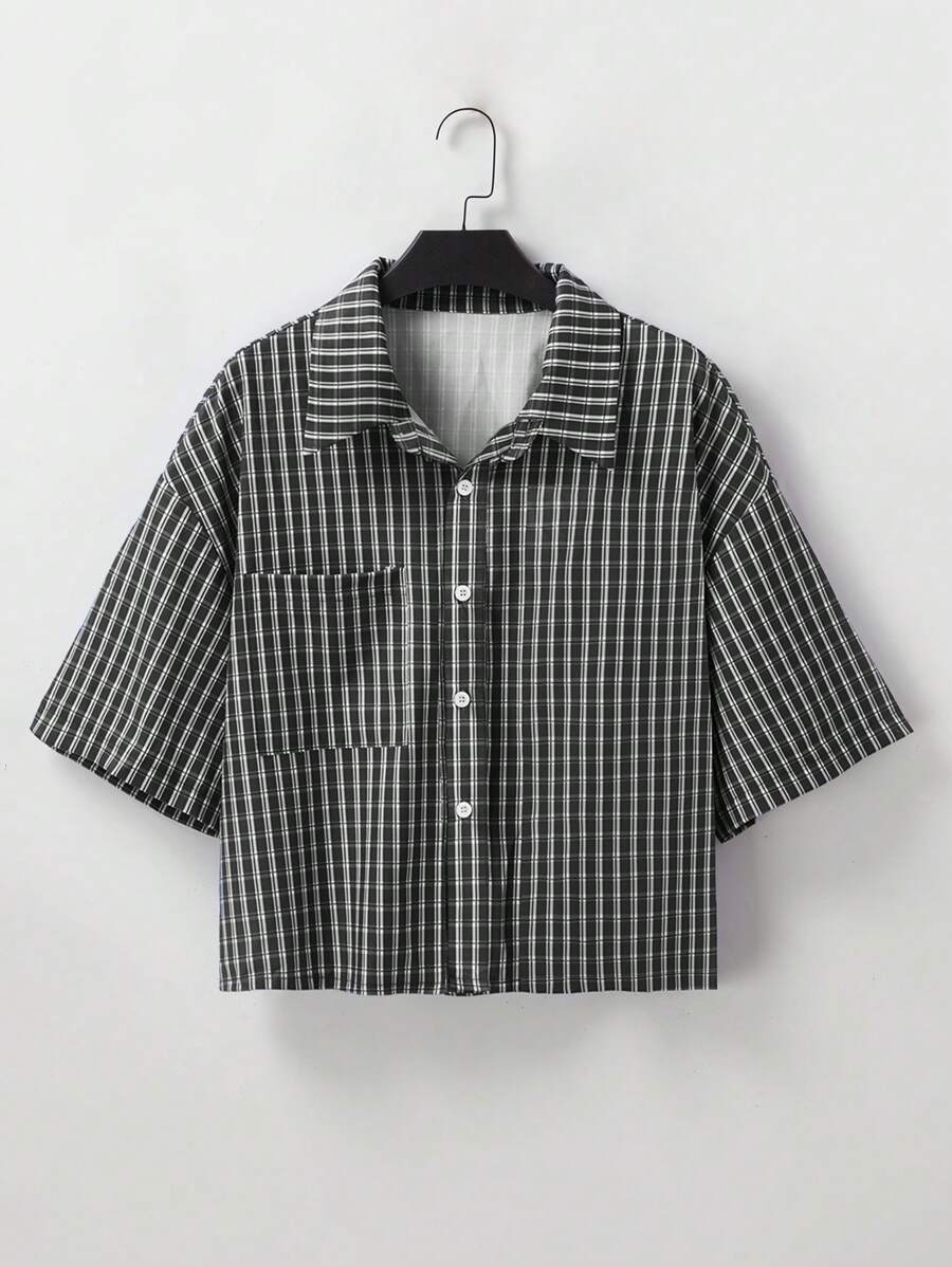 Chemise ample à carreaux, manches courtes, boutonnée et décontractée