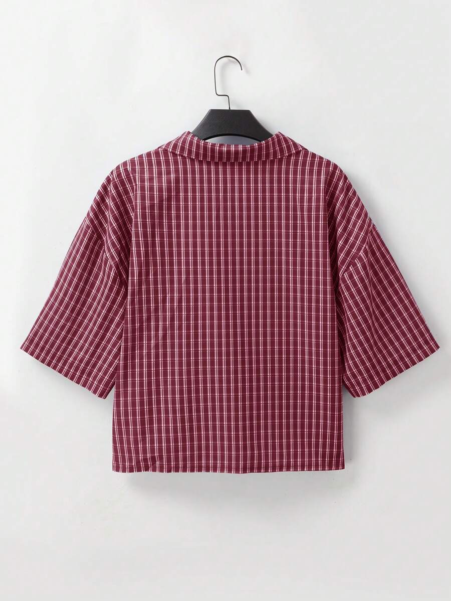 Chemise ample à carreaux, manches courtes, boutonnée et décontractée