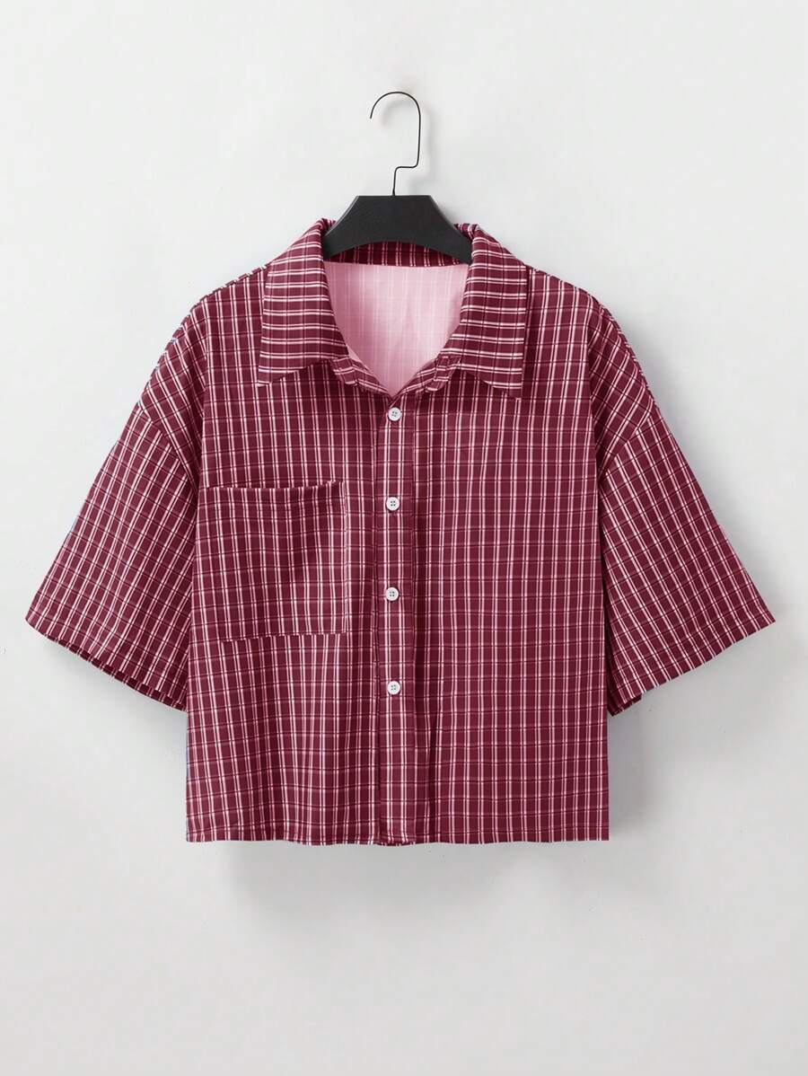 Chemise ample à carreaux, manches courtes, boutonnée et décontractée