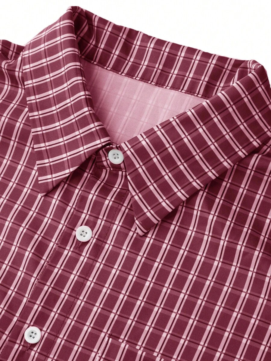 Chemise ample à carreaux, manches courtes, boutonnée et décontractée