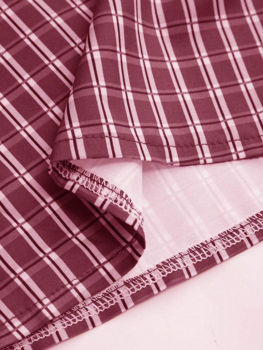 Chemise ample à carreaux, manches courtes, boutonnée et décontractée