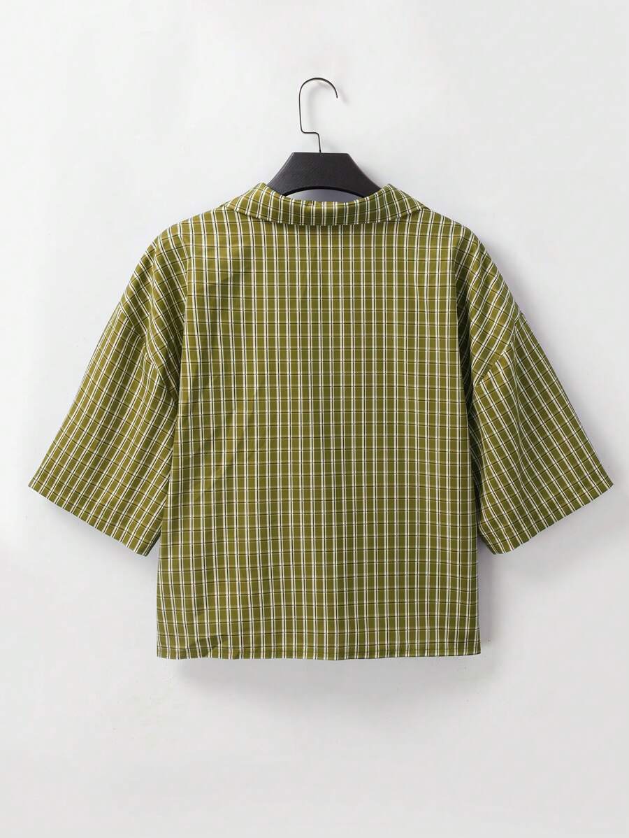 Chemise ample à carreaux, manches courtes, boutonnée et décontractée