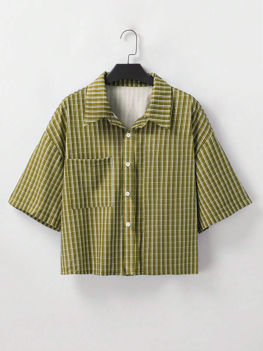 Chemise ample à carreaux, manches courtes, boutonnée et décontractée
