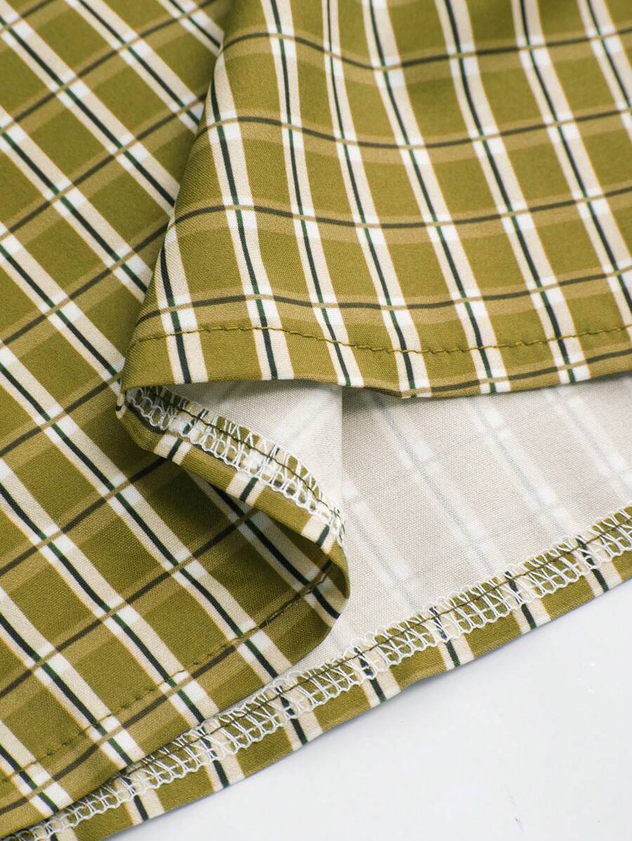 Chemise ample à carreaux, manches courtes, boutonnée et décontractée