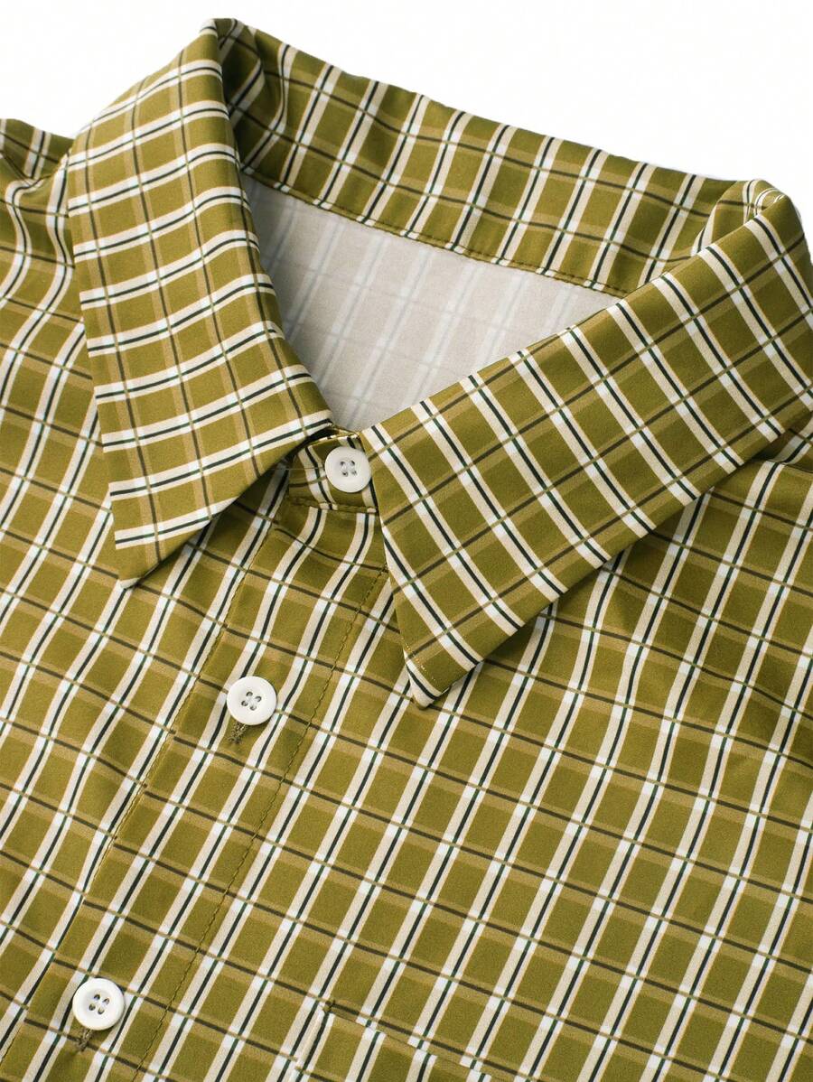 Chemise ample à carreaux, manches courtes, boutonnée et décontractée