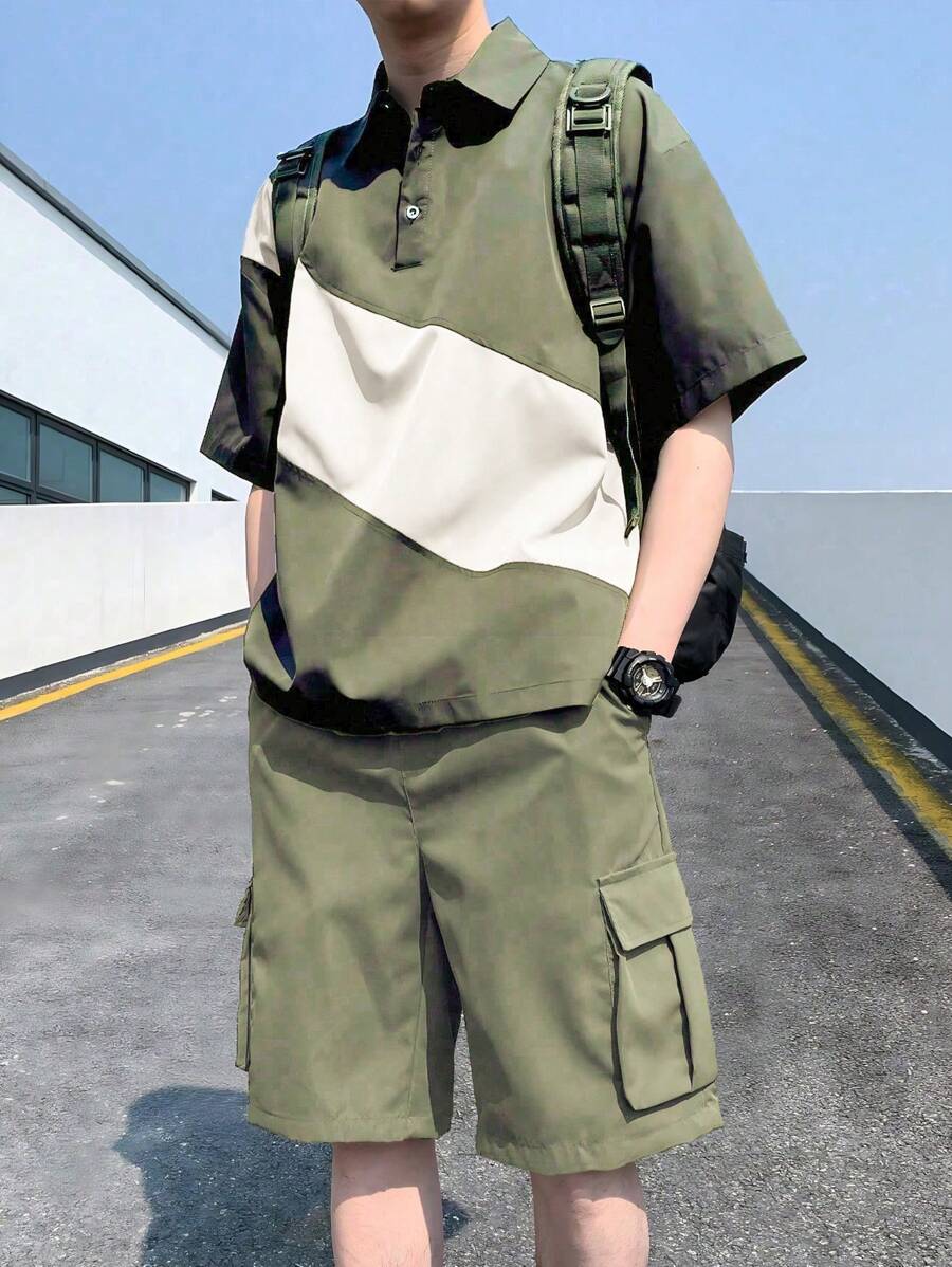Deux ensemble utilitaire urbain chemise streetwear et short cargo