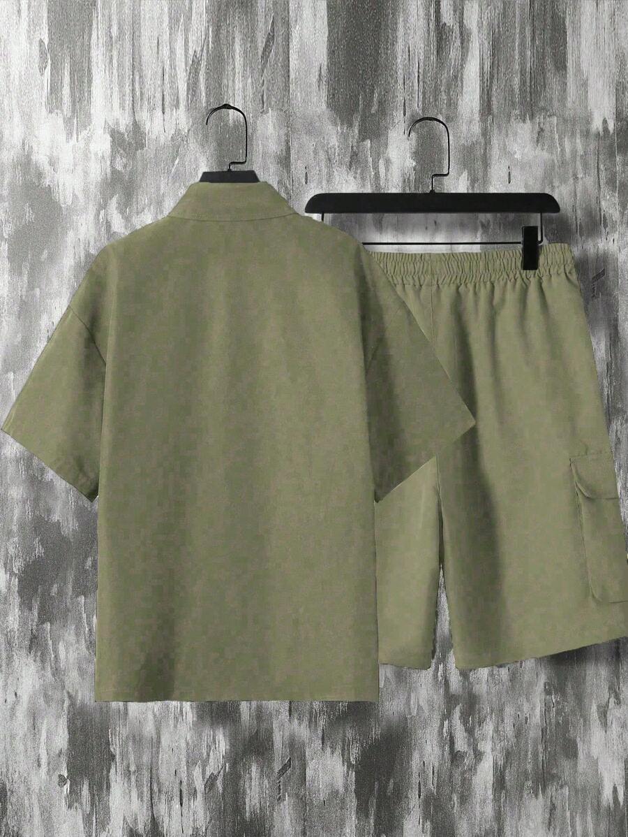 Deux ensemble utilitaire urbain chemise streetwear et short cargo
