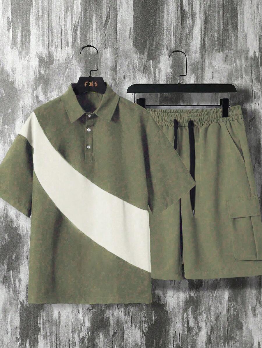 Deux ensemble utilitaire urbain chemise streetwear et short cargo