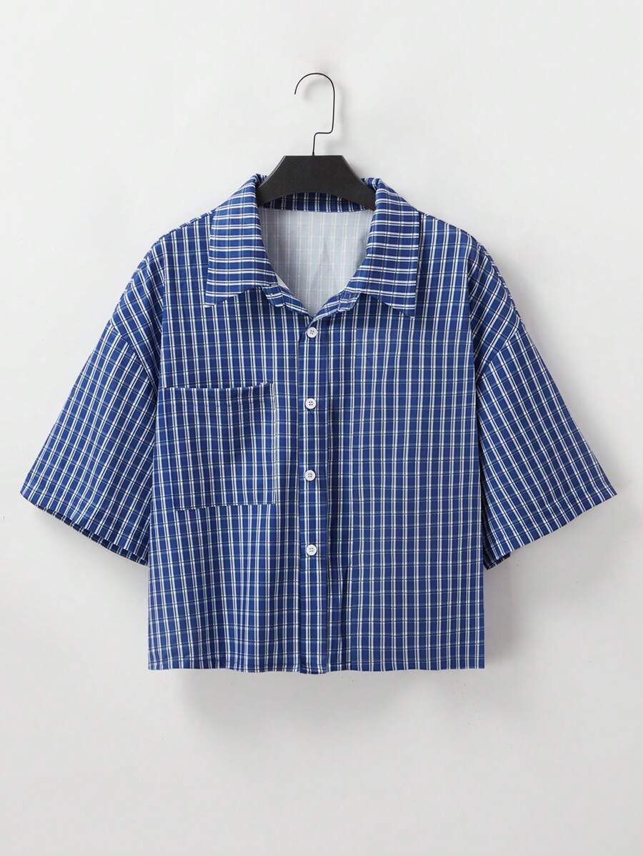 Chemise ample à carreaux, manches courtes, boutonnée et décontractée