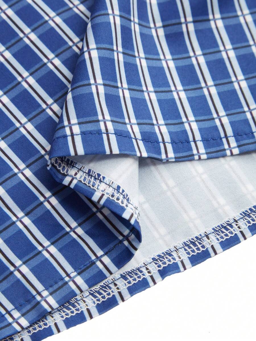 Chemise ample à carreaux, manches courtes, boutonnée et décontractée