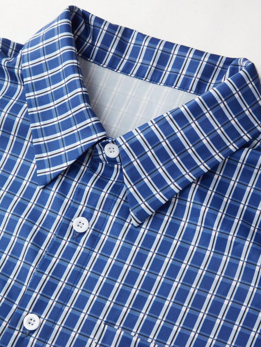 Chemise ample à carreaux, manches courtes, boutonnée et décontractée