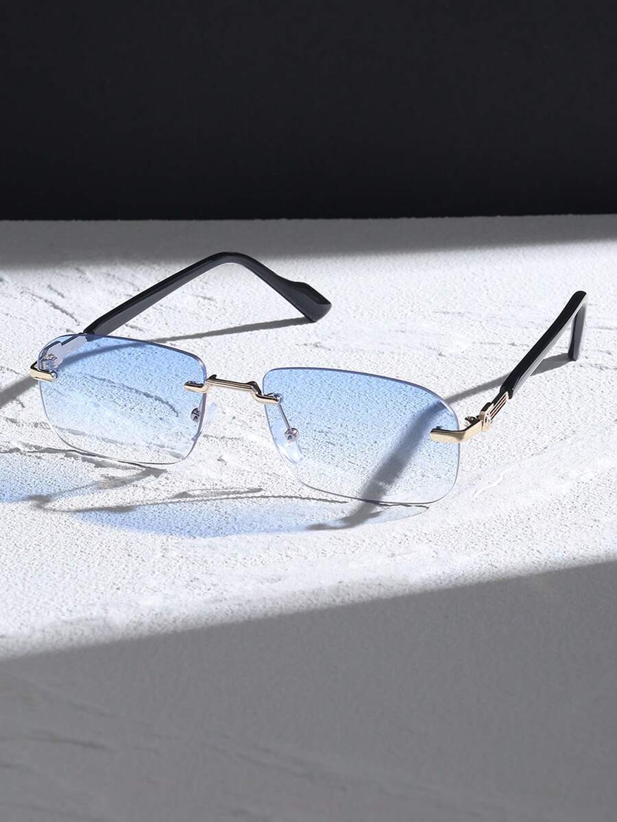Lunettes de soleil rétro carrées sans monture pour hommes