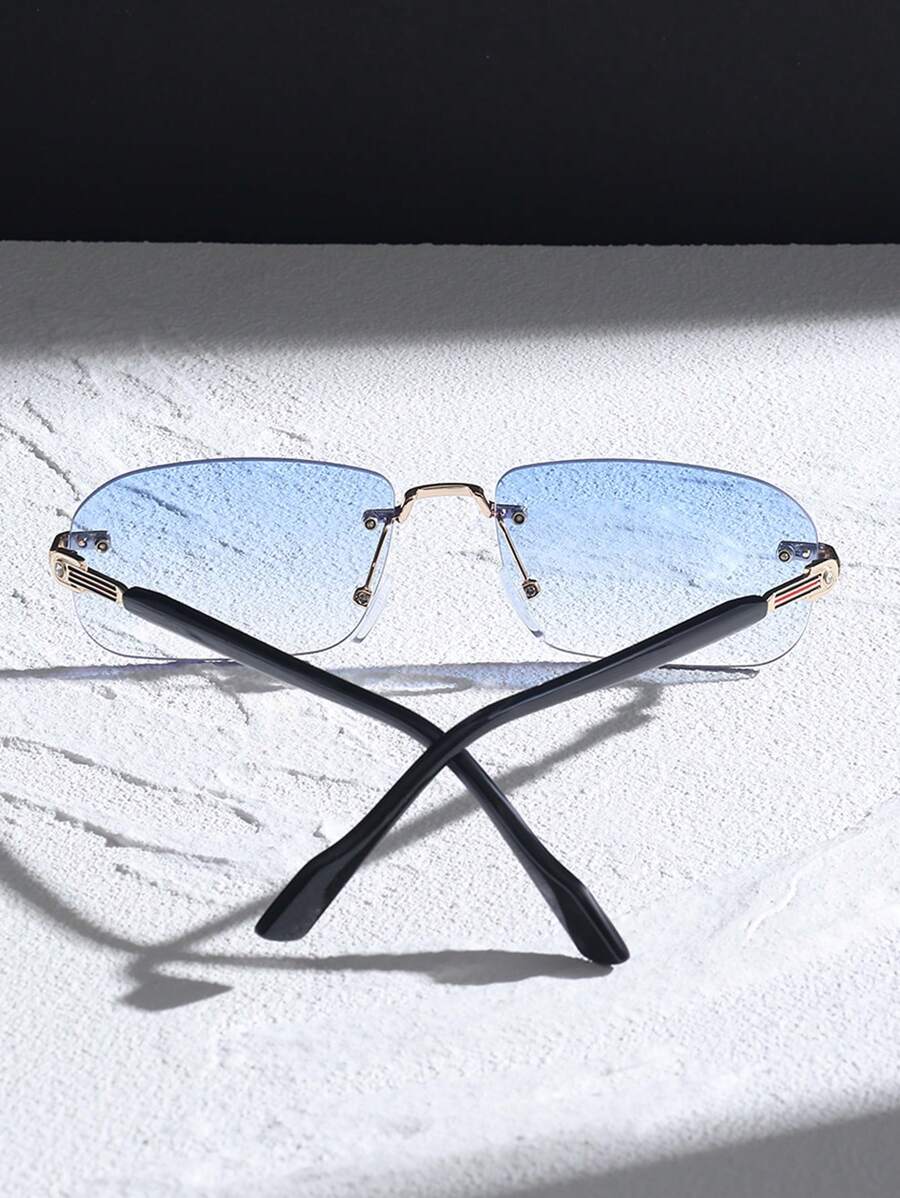 Lunettes de soleil rétro carrées sans monture pour hommes