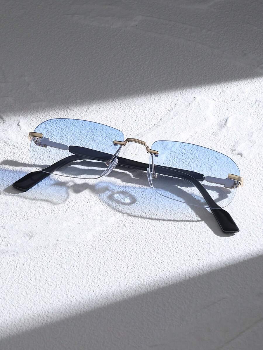 Lunettes de soleil rétro carrées sans monture pour hommes