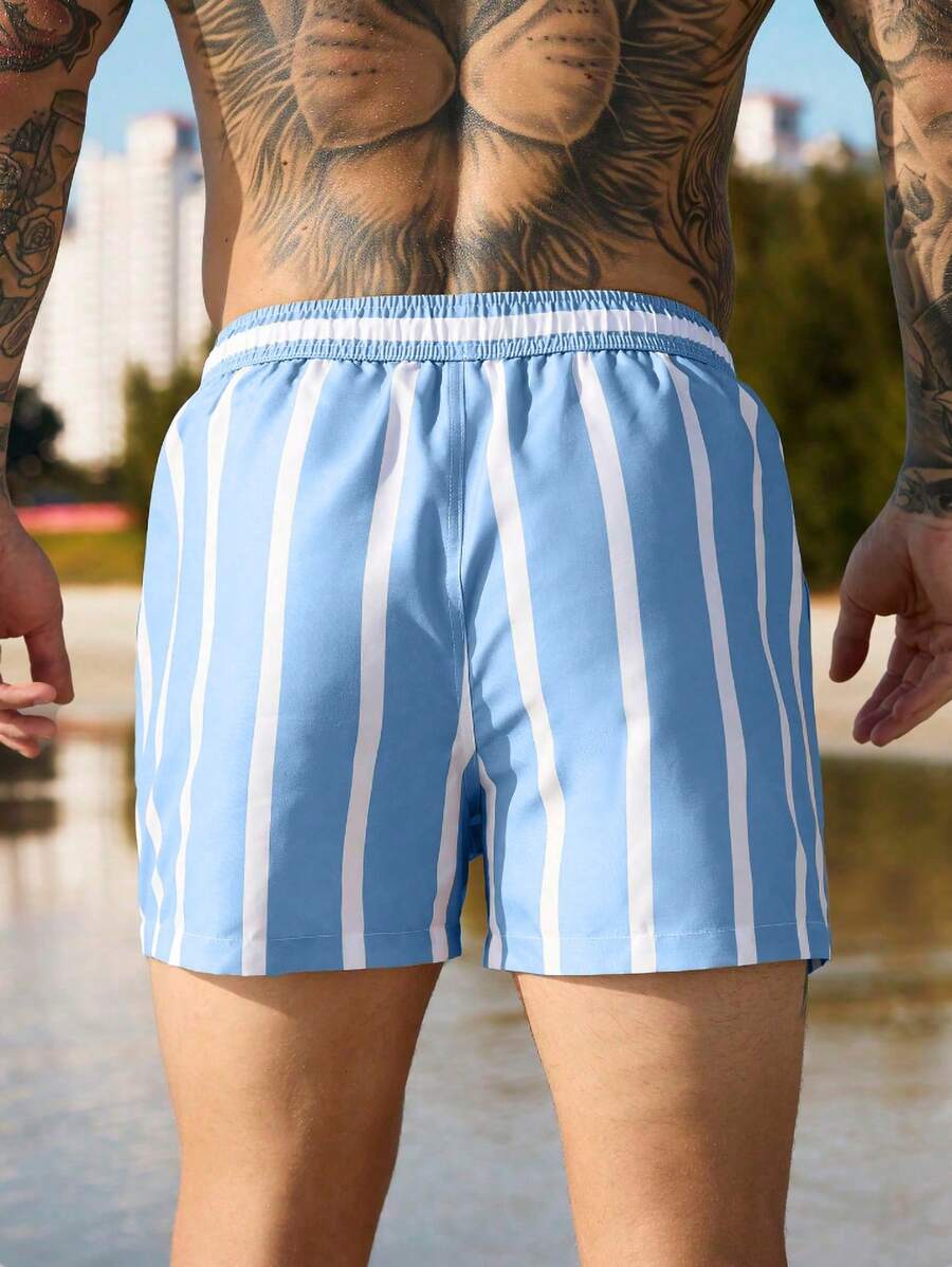 Short court rayé avec cordon de serrage et taille élastique pour homme