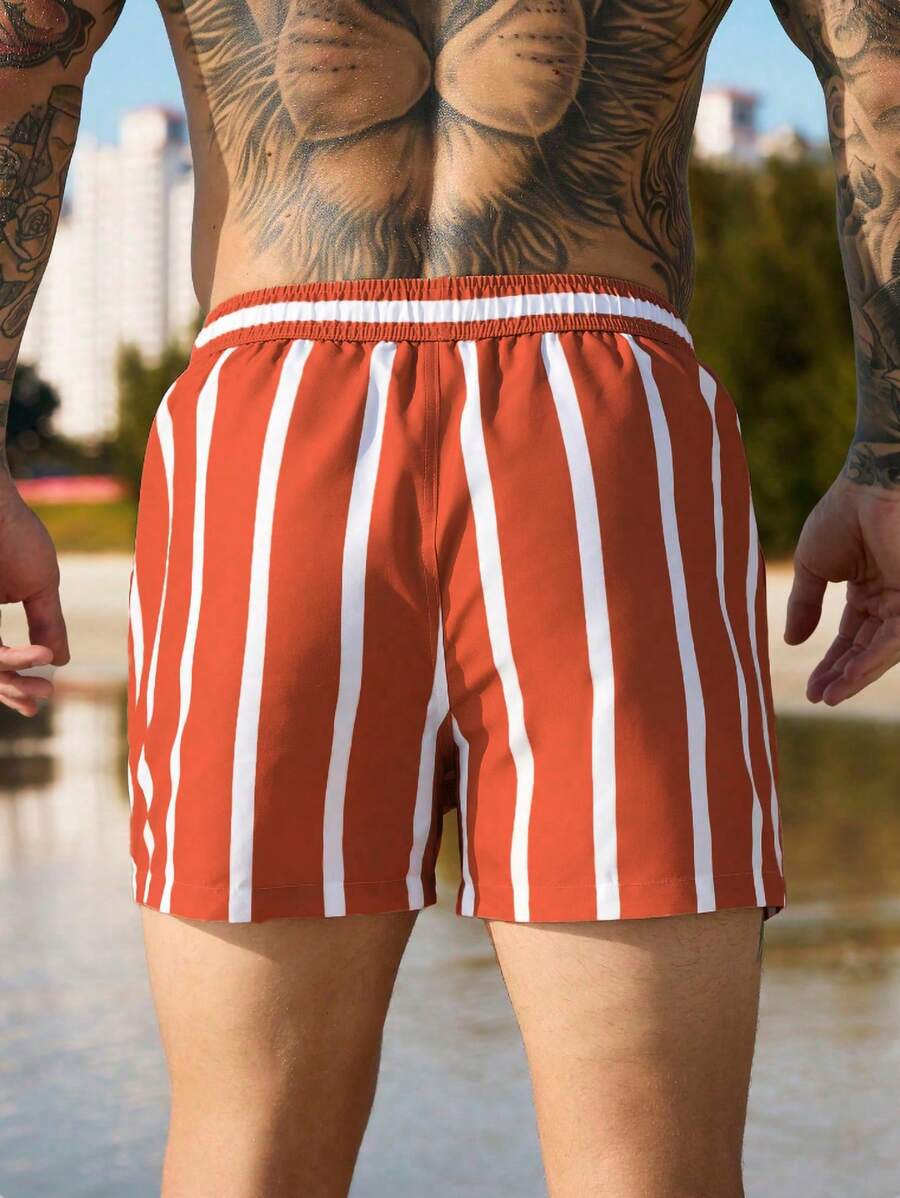 Short court rayé avec cordon de serrage et taille élastique pour homme