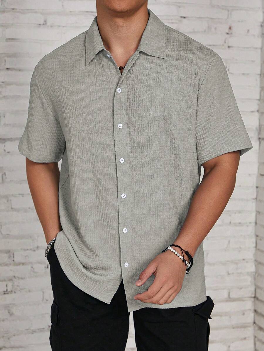 Chemise jacquard en tricot Resort pour homme - Coupe ample et plissée