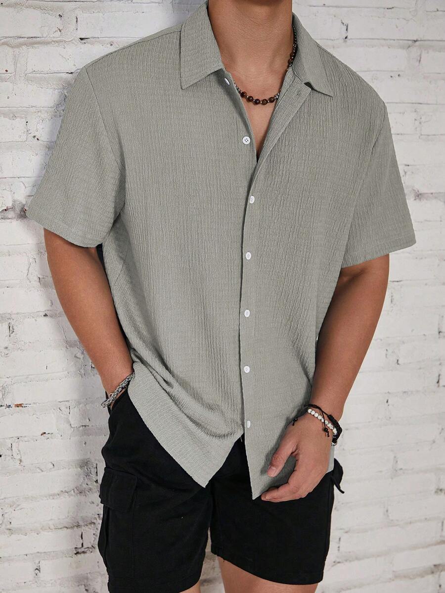 Chemise jacquard en tricot Resort pour homme - Coupe ample et plissée
