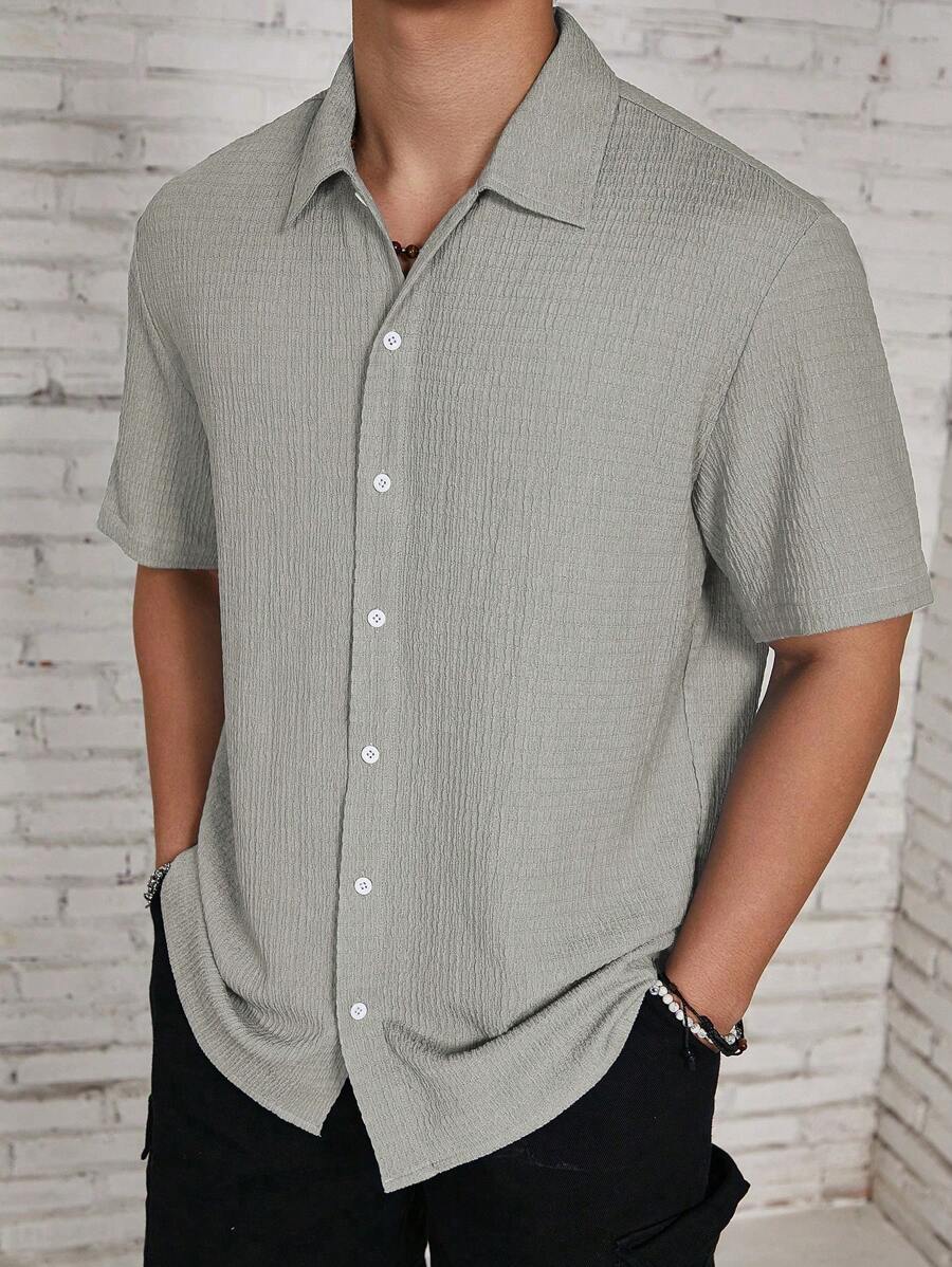 Chemise jacquard en tricot Resort pour homme - Coupe ample et plissée