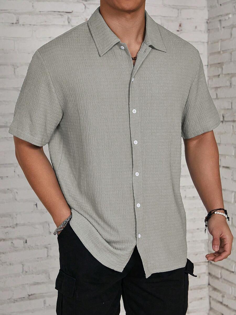 Chemise jacquard en tricot Resort pour homme - Coupe ample et plissée
