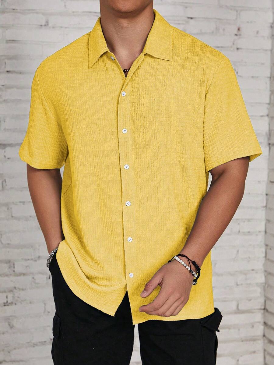 Chemise jacquard en tricot Resort pour homme - Coupe ample et plissée