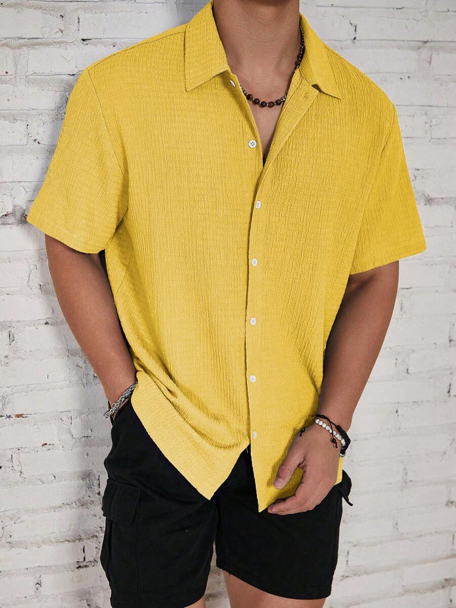 Chemise jacquard en tricot Resort pour homme - Coupe ample et plissée