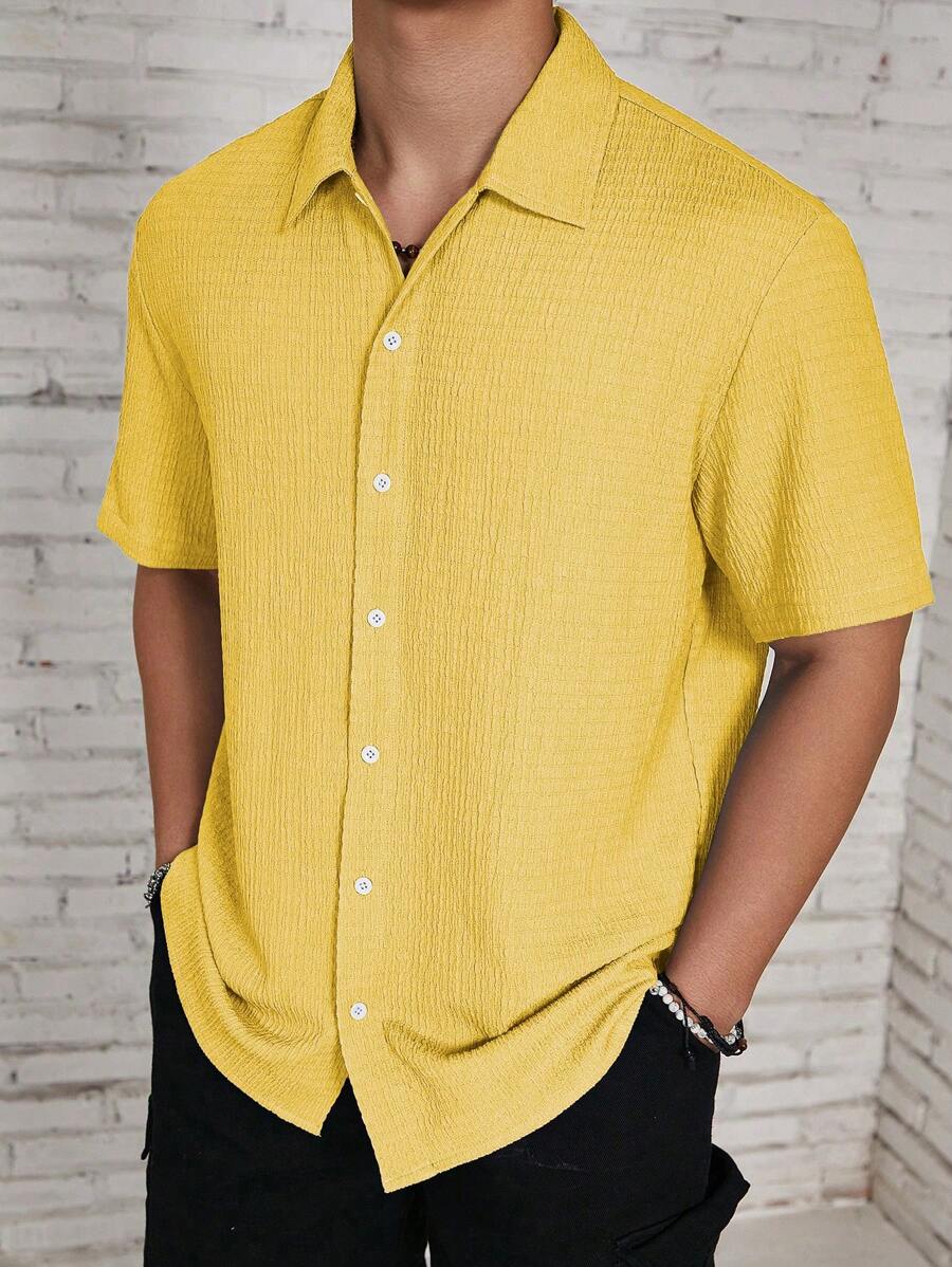 Chemise jacquard en tricot Resort pour homme - Coupe ample et plissée