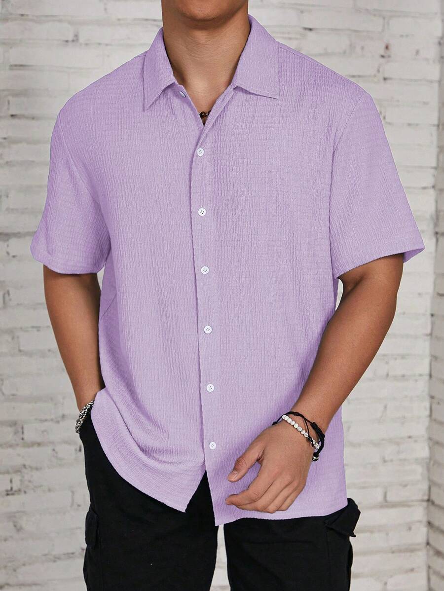 Chemise jacquard en tricot Resort pour homme - Coupe ample et plissée