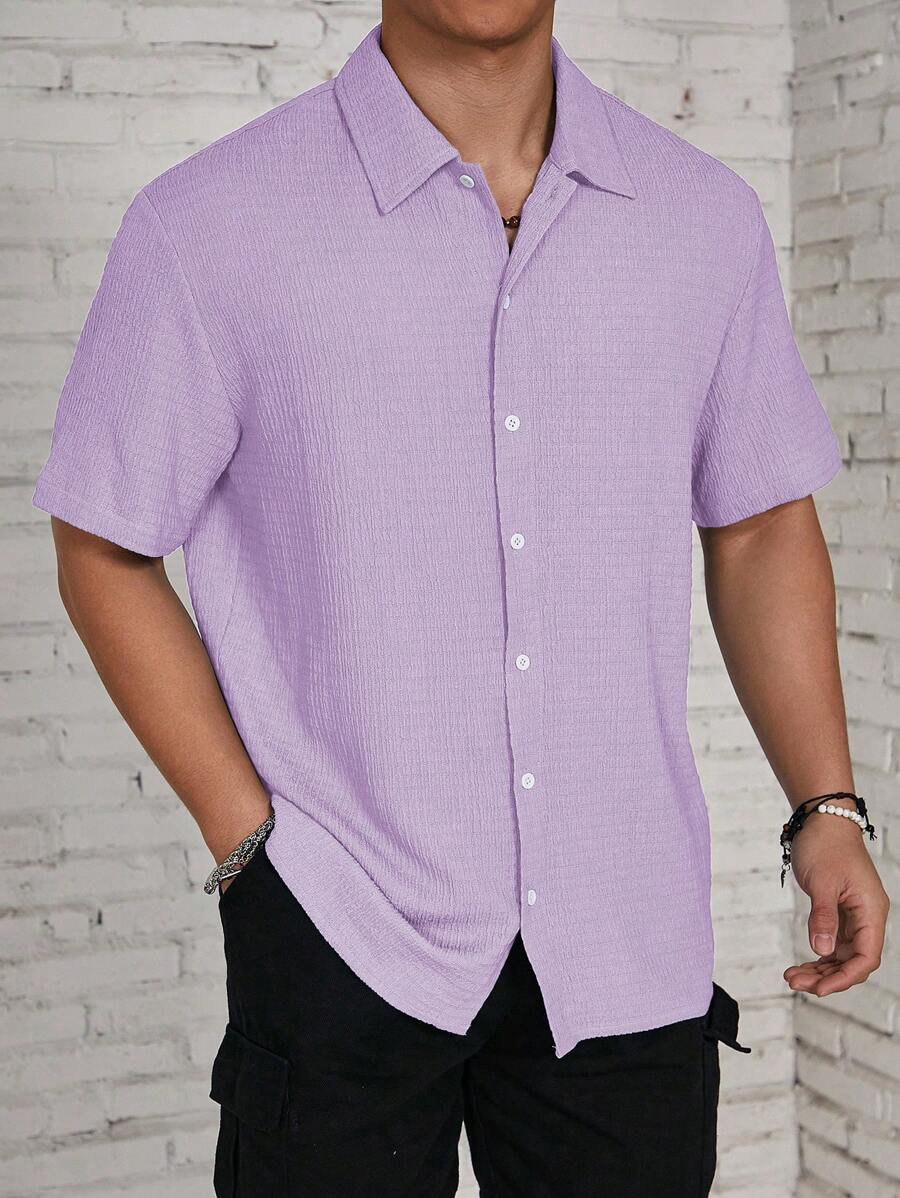 Chemise jacquard en tricot Resort pour homme - Coupe ample et plissée