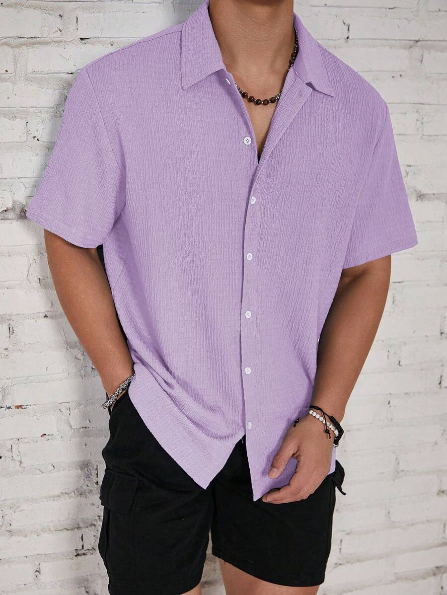 Chemise jacquard en tricot Resort pour homme - Coupe ample et plissée