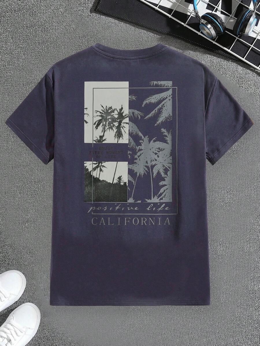 Chemise à col rond imprimée palmier style casual tendance été