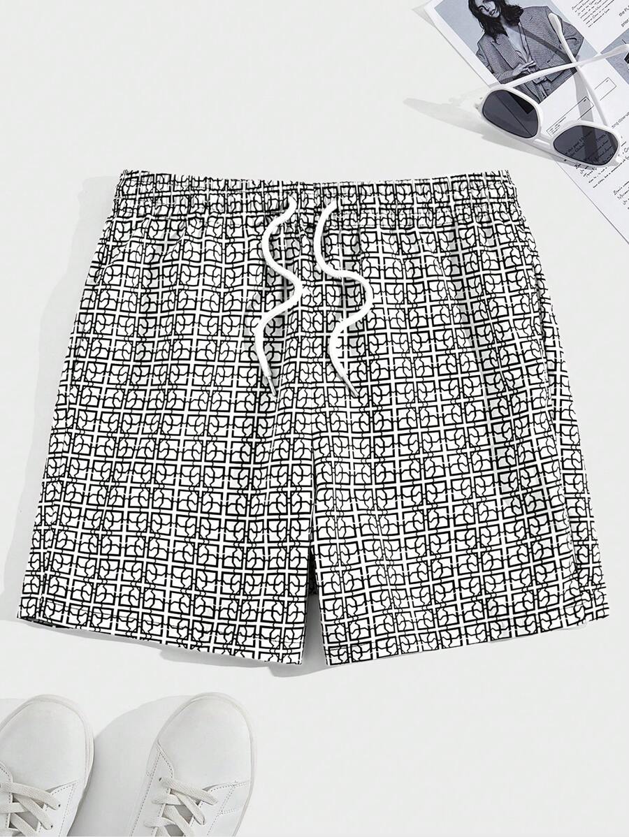 Shorts courts imprimés avec taille à cordon pour hommes décontractés