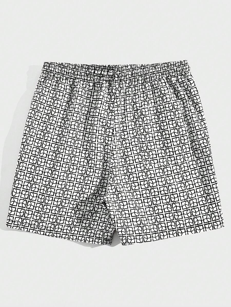 Shorts courts imprimés avec taille à cordon pour hommes décontractés