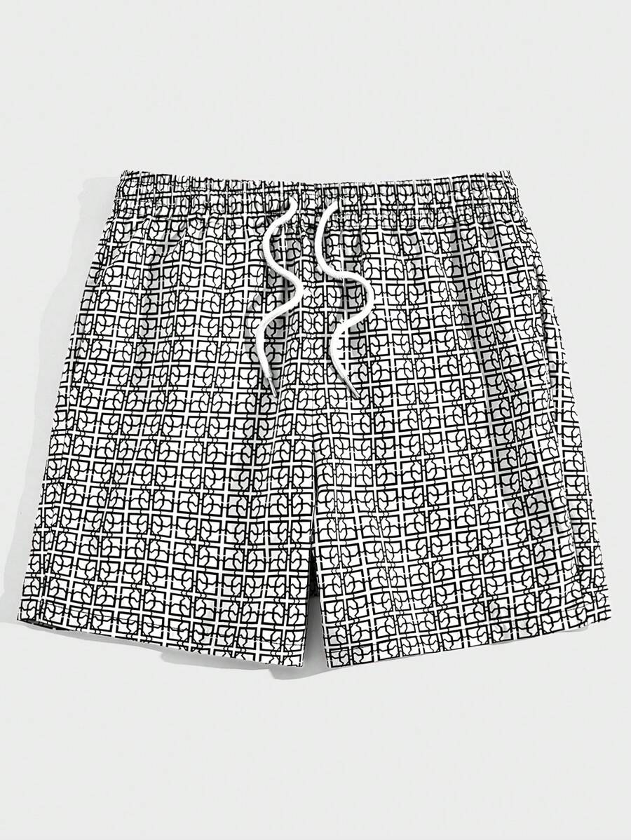Shorts courts imprimés avec taille à cordon pour hommes décontractés