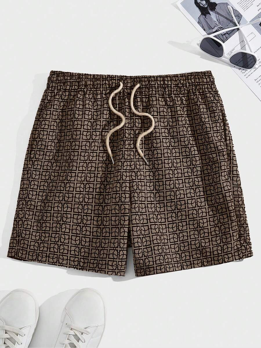 Shorts courts imprimés avec taille à cordon pour hommes décontractés