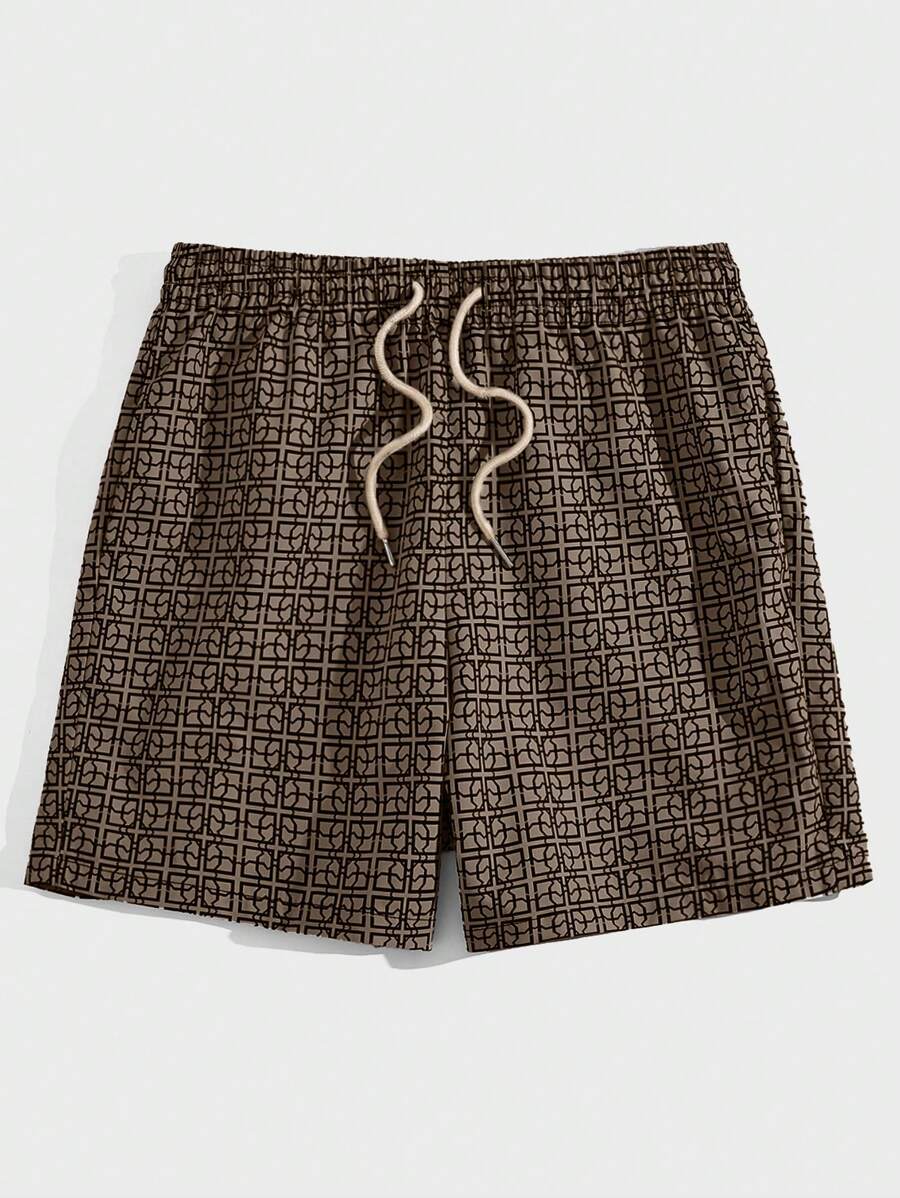 Shorts courts imprimés avec taille à cordon pour hommes décontractés