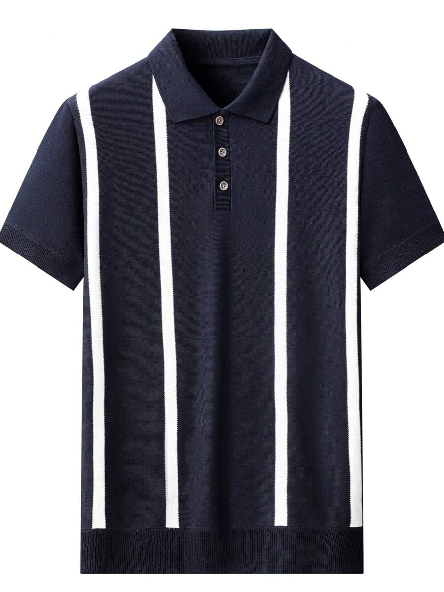 Chemise rayée légère en tricot à manches courtes, décontractée et tendance
