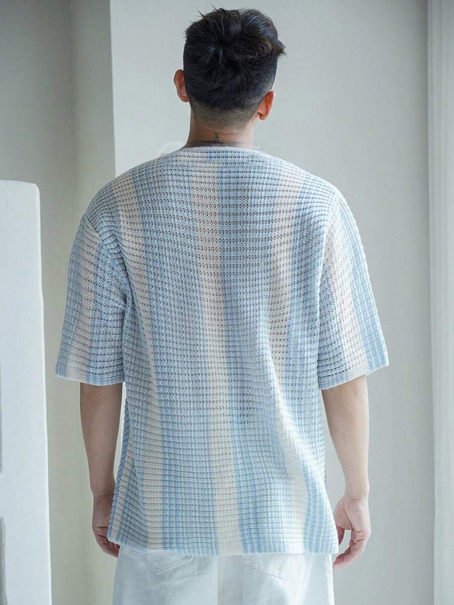 Chemises décontractées à rayures et boutons au crochet - haut d'été pour hommes